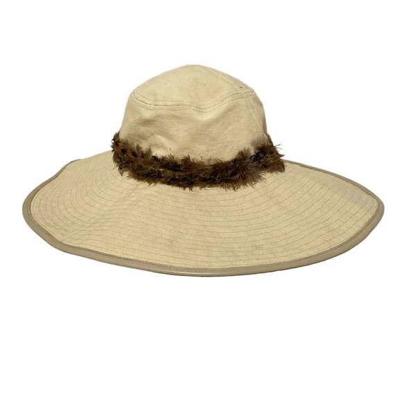 GUCCI - Beige Dark Brown Cotton Leather Feather Hat main image 11
